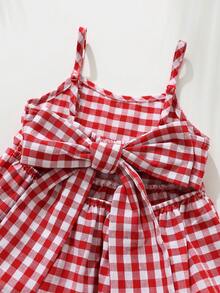 Cozy Pixies Vestido de Suspensório com Laço Xadrez Vermelho Clássico para Bebê Menina, Vestidos Versáteis e Confortáveis para Bebê Menina no Verão, Vestido de Laço de Cereja para Bebê Menina, Vestido Fofo para Bebê Menina, Vestido Xadrez de Algodão para Bebê Menina, Vestido de Verão para Bebê Menina - Vermelho - Visão 4