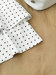 少女波点印花连衣裙，露背白色迷你连衣裙，系带/荷叶边下摆，双层设计/适合派对/约会/情人节/度假/海滩度假装扮 - 白色 - 查看 4