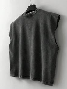 TOKVUE 男士休闲时尚街头水洗宽松背心，适合夏季日常通勤 - 黑色 - 查看 2