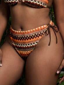 Slaydiva Plus Size Striped Tie-Front Swim Bottoms - Multicolor - View 5