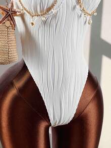 Amplova 一件式女士纹理波浪条纹贝壳泳衣，性感时尚，适合度假穿着，女士度假装扮，优雅女士沙滩泳衣 - 彩色 - 查看 7