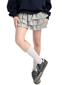 DAZY 女士纯色蛋糕裙搭配安全短裤，短款夏季，荷叶边 - 灰色 - 查看 4