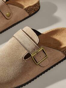 Solecia 女士时尚厚底拖鞋，圆头方扣，配套鞋子 - 杏色 - 查看 7