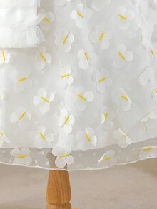 SHEIN 小女孩无袖白色蝴蝶刺绣吊带连衣裙，配白色斜挎包，优雅派对公主裙，夏季度假装 - 白色 - 查看 4