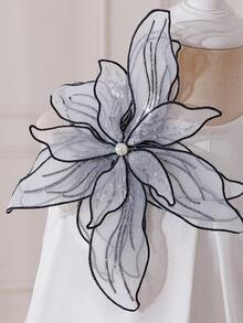 SHEIN Tween Girl Woven Colorblock Sleeveless Floral Casual Dress Girls Party Dress Black White Tween Dress Dress White And Black For Girl,Kids - Multicolor - View 5