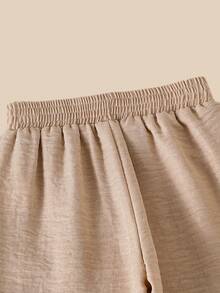 Casuvi Kids Girls Casual Loose Straight Leg Pants, Elegant Commuter Style, Smooth Fabric, Suitable For Spring And Autumn - Khaki - View 3