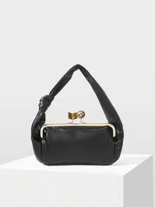 MOTF WOMEN'S KNOT STRAP KISS LOCK HANDBAG - Black - View 1