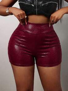Slaydiva Quần short nữ dáng ôm, họa tiết da báo đỏ, chất liệu PU, phong cách đường phố mùa xuân/hè mới, gợi cảm. Thích hợp cho các dịp lễ, năm mới, hẹn hò, ngày Valentine, tiệc tùng, tụ họp, câu lạc bộ gợi cảm, hộp đêm và các chuyến mua sắm, lễ hội, liên hoan âm nhạc, buổi hòa nhạc, dạo phố. - Màu Đỏ Sâu - Xem 1