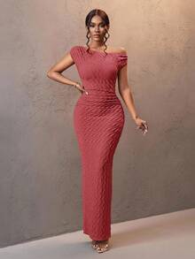 Slaydiva 春夏新款休闲百搭度假邮轮旅行海滩日光浴绿色优雅性感单肩条纹面料女装 - 藕粉色 - 查看 5