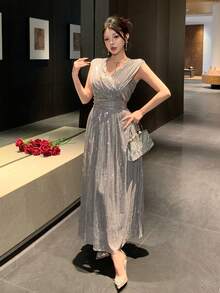 DAZY Women's Fashionable Sequin Sleeveless Dress For Party Wedding Guest Dress Sparkly Dress - Grey - View 6