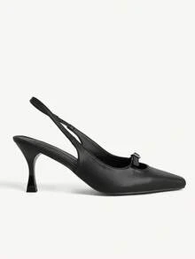 CUCCOO CHICEST Women's Outdoor Round Toe Stiletto Buckle Decor PU Leather Shoes, Fashionable Minimalist Comfortable For Daily, Party, Banquet, Slip-On Backless Pumps Elegant Shoes Wedding Shoes - Black - View 11