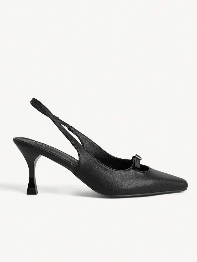 CUCCOO CHICEST Women's Outdoor Round Toe Stiletto Buckle Decor PU Leather Shoes, Fashionable Minimalist Comfortable For Daily, Party, Banquet, Slip-On Backless Pumps Elegant Shoes Wedding Shoes