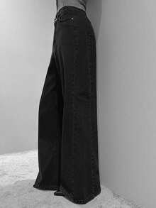 DAZY Loose Fit Relaxed Draping Ankle Length Women Jeans - Black - View 4