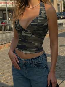 Zyxie Áo croptop ôm sát gợi cảm cổ chữ V sâu, họa tiết rằn ri Y2K dành cho nữ. - Nhiều màu - Xem 3