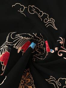 Elenzga 大码女式中国风印花连衣裙，端庄优雅，稳重得体，适合新年、节日、派对、情人节等场合。 - 黑色 - 查看 4