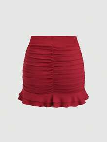 Olithes 2pcs Women Elegant Ruffle Hem Bodycon Mini Skirt Set - Multicolor - View 3