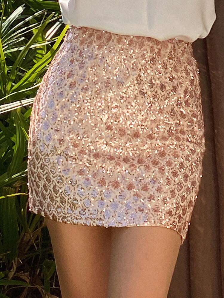 Women's Sequin Patchwork Fashionable Versatile Date Party Mini Skirt