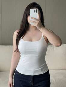 Dazy Plus Stretchy Fitted Solid White Camisole And Tank Top, Versatile For Spring/Summer - White - View 3