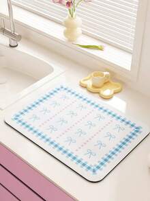 Joivida Thảm lót bàn ăn nhà bếp họa tiết bàn cờ và nơ màu pastel - Thảm da PU cho quầy bếp/mặt bàn, họa tiết kẻ caro và nơ dễ thương, chống bám bẩn, món quà ý nghĩa cho bạn bè và gia đình, phụ kiện trang trí bàn ăn cho bữa sáng/trưa/tối, trang trí nhà bếp phong cách. - Thảm ăn - Xem 5