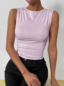 Chiquease Women's Lilac Purple Sleeveless Ruched Tank Top,Summer Elegant Night Out Concert Club Date Night Elevated Elegance Prom Rave Birthday Party Basic Top - Purple - View 5