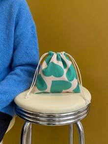 Joivida 1PC Heart Design Small Makeup Bag Portable Drawstring Cosmetic Pouch For Lipstick Nail Polish Organizer Travel Toiletry Bag Gift For Women Friends Relatives Birthday Present - Multicolor - View 2