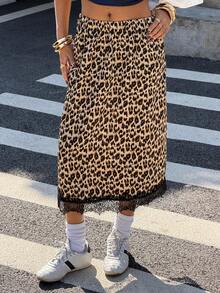 Muchica Chân váy satin họa tiết da báo phối ren dành cho nữ - Nhiều màu - Xem 6