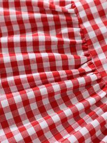 Cozy Pixies Vestido de Suspensório com Laço Xadrez Vermelho Clássico para Bebê Menina, Vestidos Versáteis e Confortáveis para Bebê Menina no Verão, Vestido de Laço de Cereja para Bebê Menina, Vestido Fofo para Bebê Menina, Vestido Xadrez de Algodão para Bebê Menina, Vestido de Verão para Bebê Menina - Vermelho - Visão 8