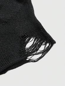 ROMWE Goth Hippie Star & Moon Embroidered Witch Hooded Shawl Collar Sheer Knit Top For Women - Black - View 3