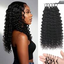 Boho Braids Human Crochet Hair In 100% Remy Human Hair Feather Line Crochet Hair Braids Salon Silky Seamless Invisible Natural Black Color For Thin Hair Woman Micro Pre Looped Crochet Human Hair Deep Wave Extensions