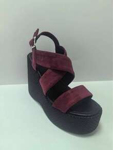 Sugerpunk 女士厚底凉鞋，露趾坡跟厚底凉鞋，时尚鞋履 - 酒紅色 - 查看 9