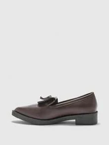 CUCCOO BIZCHIC Women's Brown Pointed Toe Loafers With Bow Decor, Comfortable Slip-On Thick Sole Casual/Work Shoes Valentine's Day - Coffee Brown - View 9