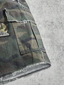 Manfinity ZONE917 Manfinity Streetrush Men's Camouflage Print Distressed Hem Pocket Denim Shorts Cargo Shorts For Men Going Out Hang Out Party Vacation Street - Army Green - View 6