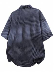 SLATEMANN Herren modisches, lässiges, gewebtes, kleines kariertes Drop-Shoulder Hemd mit Kentkragen und Raglanärmeln - marineblau - Übersicht 2