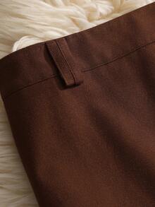 Franclia Casual Fashion Versatile Brown Pleated Vintage Distressed Mid-Length Skirt, Women's Casual Skirt, Christmas Brown Skirt, Women's Autumn/Winter Clothing Western Skirt Khaki Skirt Work Skirt Belt Skirt - Brown - View 5