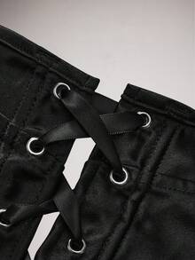 SuitURBody 黑色缎面束身胸衣，正面饰有蝴蝶结，优雅成熟，适合度假和日常穿着。 - 黑色 - 查看 5