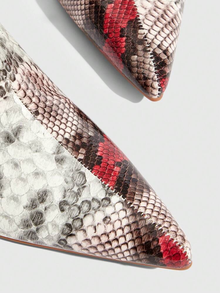 CUCCOO SZL Women's Fashion Pointed Toe Snakeskin Pattern Minimalist Elegant Versatile Side Zipper Stiletto Knee-High Boots For Christmas Valentine's Day