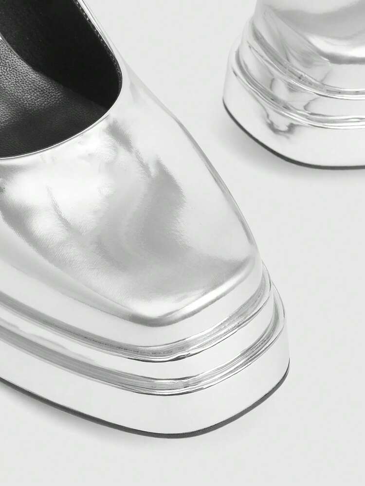 CUCCOO LuxiPop 女士银色厚底时尚高跟鞋，适合日常穿着 - 銀色 - 查看 4