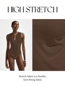 Maija 女士白色夏季套装，圆领前PU扣装饰镂空细节无袖简约时尚性感休闲沙滩度假连体衣 - 棕色 - 查看 6