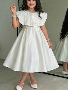 SHEIN 少女优雅可拆卸披肩领连衣裙套装