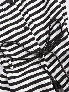 GlowEve Women's Black & White Striped Crew Neck Sleeveless Casual Shirt With Tassel Trim And Front Button Closure - Black and White - View 5