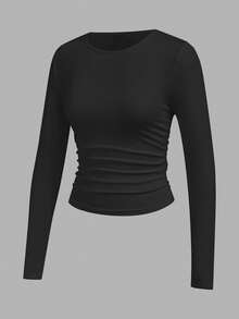 SHEIN Tall Bộ 3 Áo thun tay dài đơn giản, dễ mặc, đa năng cho nữ ngày lễ tình nhân, mùa thu và đông - Đen và trắng - Xem 6