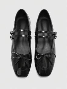 CUCCOO BIZCHIC Women's Embroidered Button Decor Square Toe Flat Loafers Valentine's Day - Black - View 7