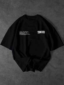 SHEIN Men's Casual Loose Fit Racer Slogan Print Black T-Shirt, Fashionable Street Style For Daily Commute, Summer - Black - View 2