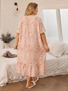CottageSlumber Große Größen Damen Nachthemd mit Blume Muster, Schleifen-Dekor, weite Kurzarmform, Spitzenbesatz, geeignet für Frühling/Sommer - Altrosa - Übersicht 2