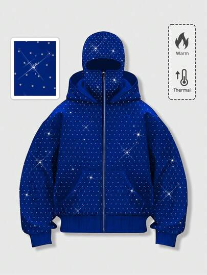 Street Life sweat-shirt à capuche orné de strass à la mode avec poches,sweat-shirt à capuchee zippé pour hommes