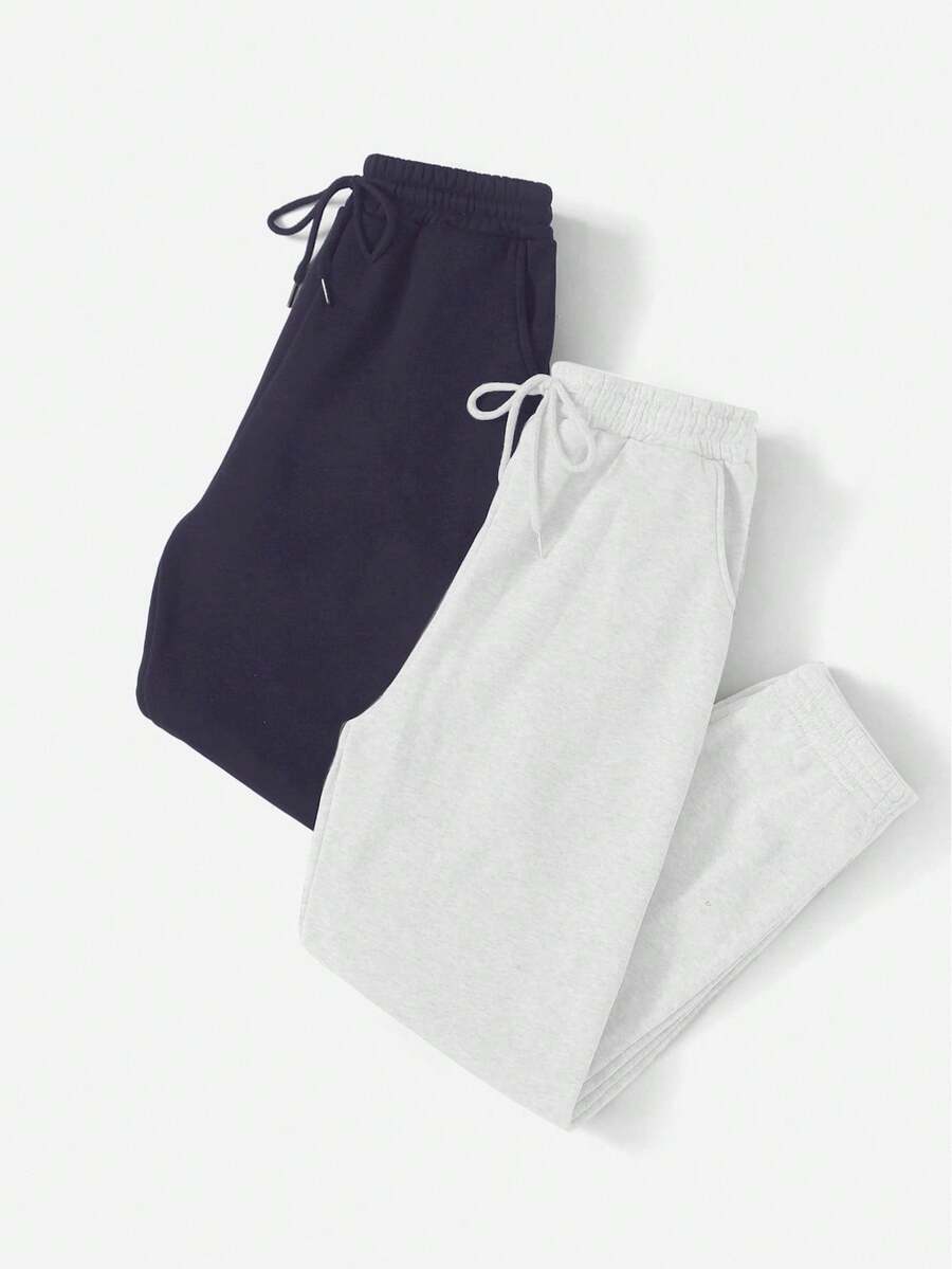 SHEIN Cottnline 2 Pcs Drawstring Waist Slant Pocket Cargo Jogger Pants - Multicolor - View 1