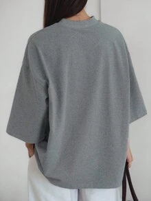 Dazy-Less 宽松休闲纯色简约短袖T恤女超大码T恤商务休闲女工作服 - 灰色 - 查看 7