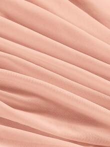 SHEIN MOD 单肩褶皱粉色修身露脐上衣 - 淺粉色 - 查看 3