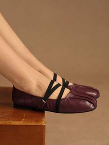 Rosivie 女士休闲时尚百搭芭蕾舞鞋 - 酒紅色 - 查看 7