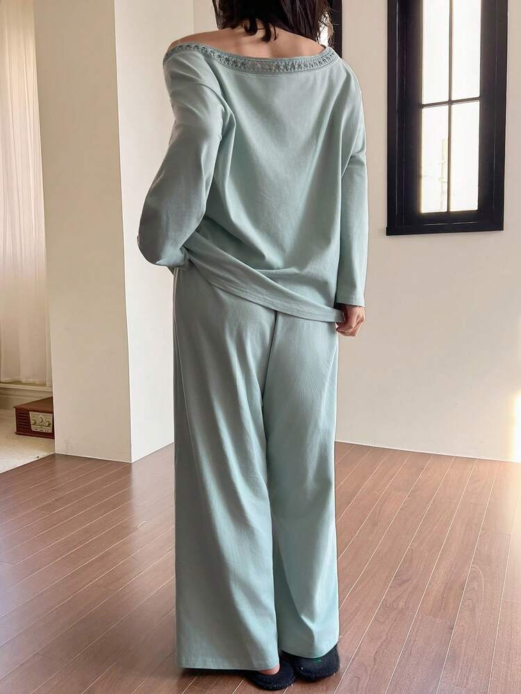 Women's Simple Lace Trim Loungewear Set